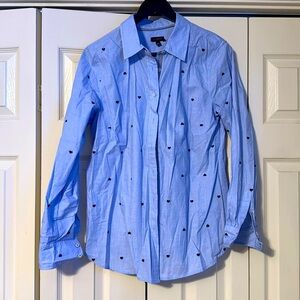Poplin Button Front Shirt - Embroidered Hearts-Talbots Size M